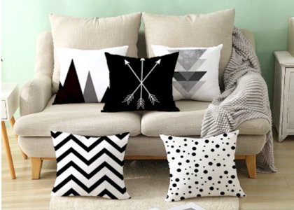 Geometric Cushion Cover Black and White Polyester Throw Pillow Case Striped Dotted Grid Triangular Geometric Art Cushion Cover