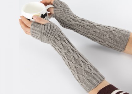 Women Fingerless Mittens Stripe Twist Solid Color Warm Knitted Long Glove Autumn Winter Arm Sleeves Wrist Protector 30cm